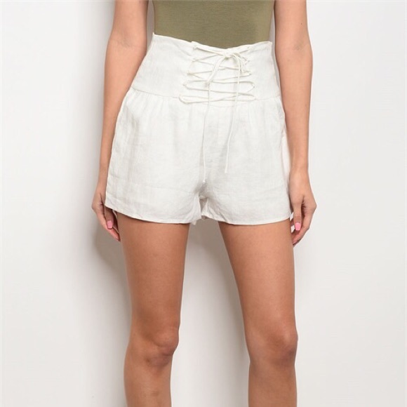  *1 LARGE LEFT* High-Rise Linen Lace-Up Shorts - Picture 3 of 8